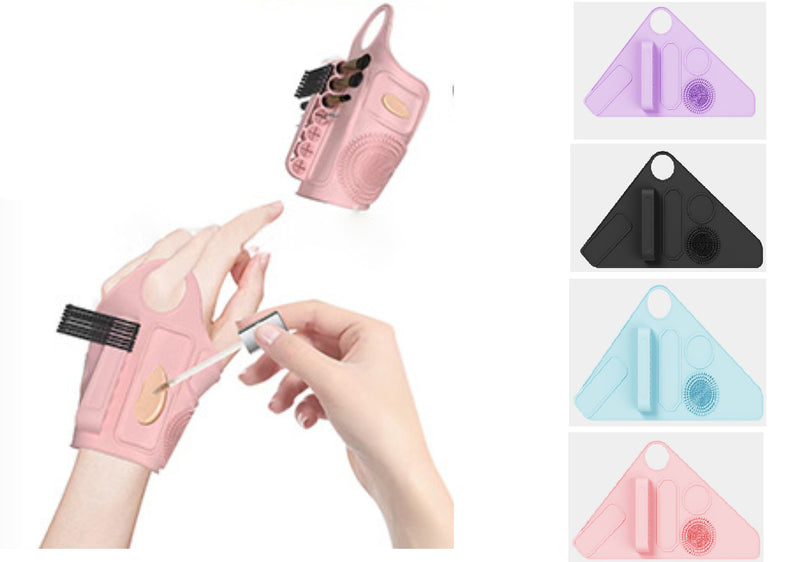 2pc Multi-Functional Silicone Makeup Artist Wristband - Wearable Palette, Brush Holder & Cleaner(pink)
