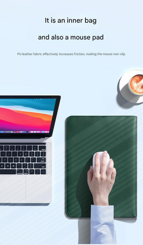 3-in-1 PU Leather Laptop Sleeve with Stand & Mouse Pad + Accessory Pouch(black)