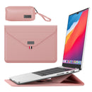 3-in-1 PU Leather Laptop Sleeve with Stand & Mouse Pad + Accessory Pouch(Rose Gold)
