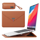 3-in-1 PU Leather Laptop Sleeve with Stand & Mouse Pad + Accessory Pouch(Brown)