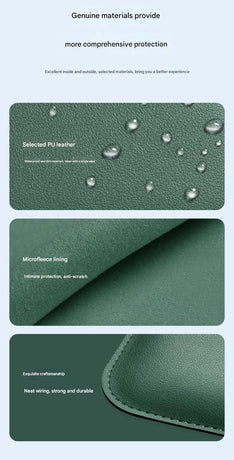 3-in-1 PU Leather Laptop Sleeve with Stand & Mouse Pad + Accessory Pouch(Dark Green)