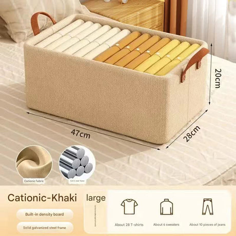 2pc Foldable Fabric Storage Bin with Steel Frame & Handles - 26L Stackable Closet Organizer(Khaki)