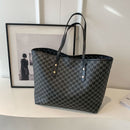 Black Chic Monogram Print Tote Bag - Large Capacity Shoulder Handbag for Work & Commuting