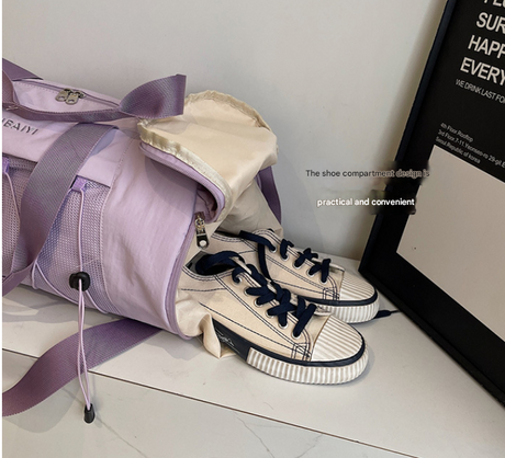 Beige Stylish Sports Gym Bag for Women - Lightweight Travel Duffel with Wet/Dry Pocket