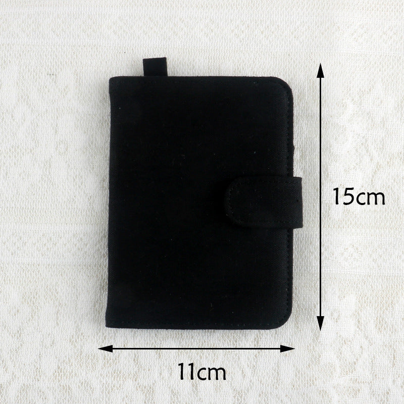 Black DIY Canvas Passport Holder with 4 Random Patches - Customizable Travel Document Wallet