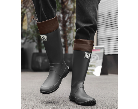 38# Black Foldable Knee-High Rain Boots - Packable Waterproof Non-Slip Wellies for Travel & Festivals