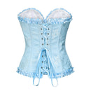 2XL Blue Women's Floral Lace Overbust Corset - Waist Cincher Bustier Top for Shapewear & Costume