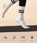 Black (3-Pack) Unisex Striped Non-Slip Grip Socks - Cotton Crew Socks for Yoga, Pilates & Home Workouts