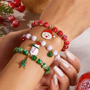 (12-Pack) Festive Christmas Beaded Charm Bracelet Set- Santa, Snowman & Reindeer Jewelry