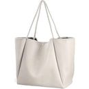 Beige Classic Oversized Tote Bag - Soft Faux Leather Shoulder Purse for Work, Travel & Everyday Use