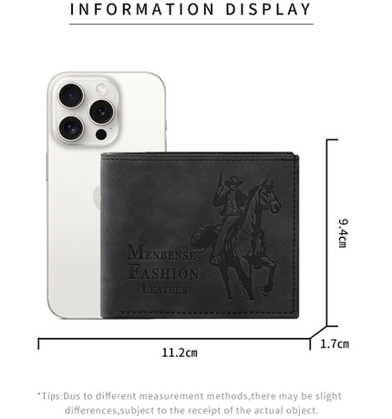 3-PCS Blue Menbense Fashion Leather Wallet Set - Vintage Hunter Design Bi-Fold Wallet with Card Slots