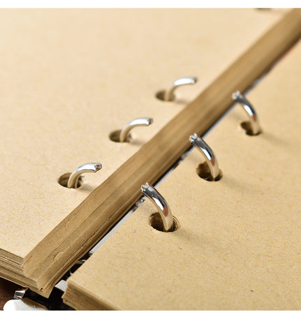 2PCS Light Brown Vintage A5 PU Leather Journal with Leaf Charm - Ring Bound Refillable Notebook Set