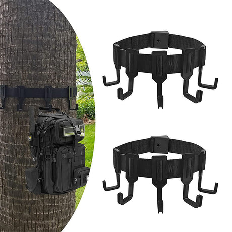2-Piece Tree Stand Gear Hanger Set - Tactical Webbing Straps with 5 Hooks for Hunting & Camping