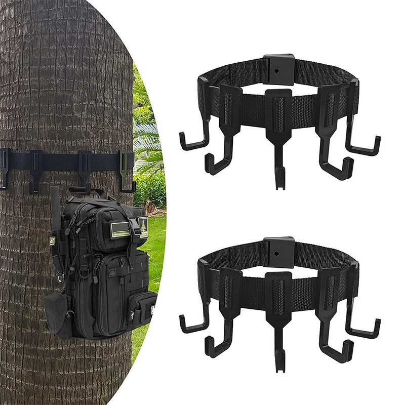 2-Piece Tree Stand Gear Hanger Set - Tactical Webbing Straps with 5 Hooks for Hunting & Camping