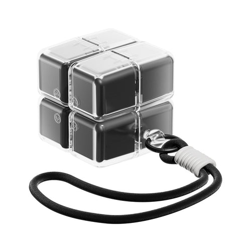 Black 8-Grid Magic Cube Pill Box with Lanyard - Portable Weekly Sealed Tablet Organizer & Dispenser