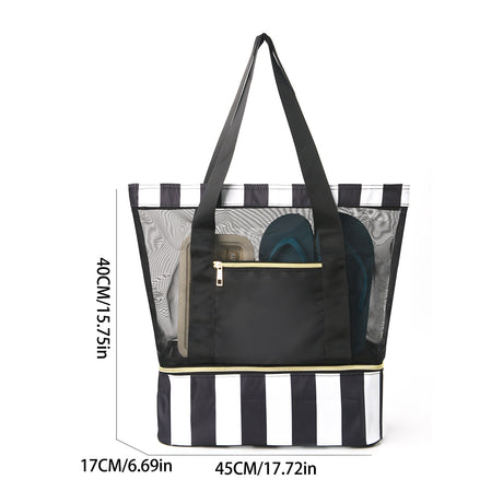 Black 2-in-1 Large Capacity Beach Bag - Portable Swim & Travel Tote with Insulated Cooler (45x17x40 cm)