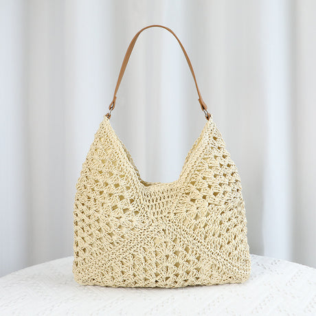 Beige Stylish Woven Shoulder Bag - Fashionable Versatile Handbag & Crossbody Straw Beach Tote (39x27x39 cm)