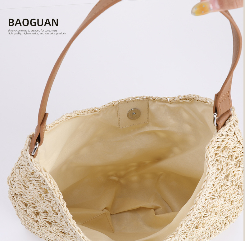 Beige Stylish Woven Shoulder Bag - Fashionable Versatile Handbag & Crossbody Straw Beach Tote (39x27x39 cm)