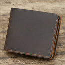 Dark Brown Men's Crazy Horse Leather Wallet - Genuine Leather Bifold Card Holder, Retro Rugged Top-Grain Cowhide (11.5x2x9.5 cm, 120g)