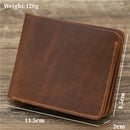 Dark Brown Men's Crazy Horse Leather Wallet - Genuine Leather Bifold Card Holder, Retro Rugged Top-Grain Cowhide (11.5x2x9.5 cm, 120g)