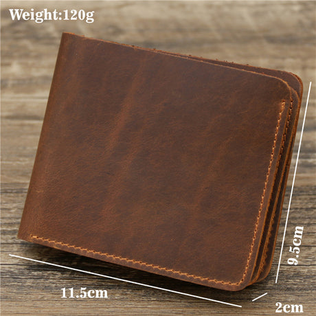 Dark Brown Men's Crazy Horse Leather Wallet - Genuine Leather Bifold Card Holder, Retro Rugged Top-Grain Cowhide (11.5x2x9.5 cm, 120g)