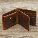 Dark Brown Men's Crazy Horse Leather Wallet - Genuine Leather Bifold Card Holder, Retro Rugged Top-Grain Cowhide (11.5x2x9.5 cm, 120g)
