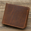 Red Brown Men's Crazy Horse Leather Wallet - Genuine Leather Bifold Card Holder, Retro Rugged Top-Grain Cowhide (11.5x2x9.5 cm, 120g)