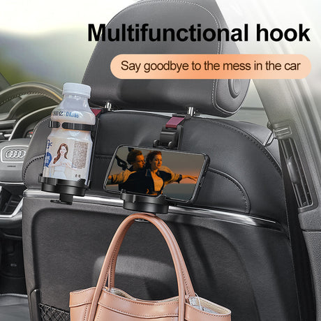 Black 3-in-1 Car Headrest Organizer Hook