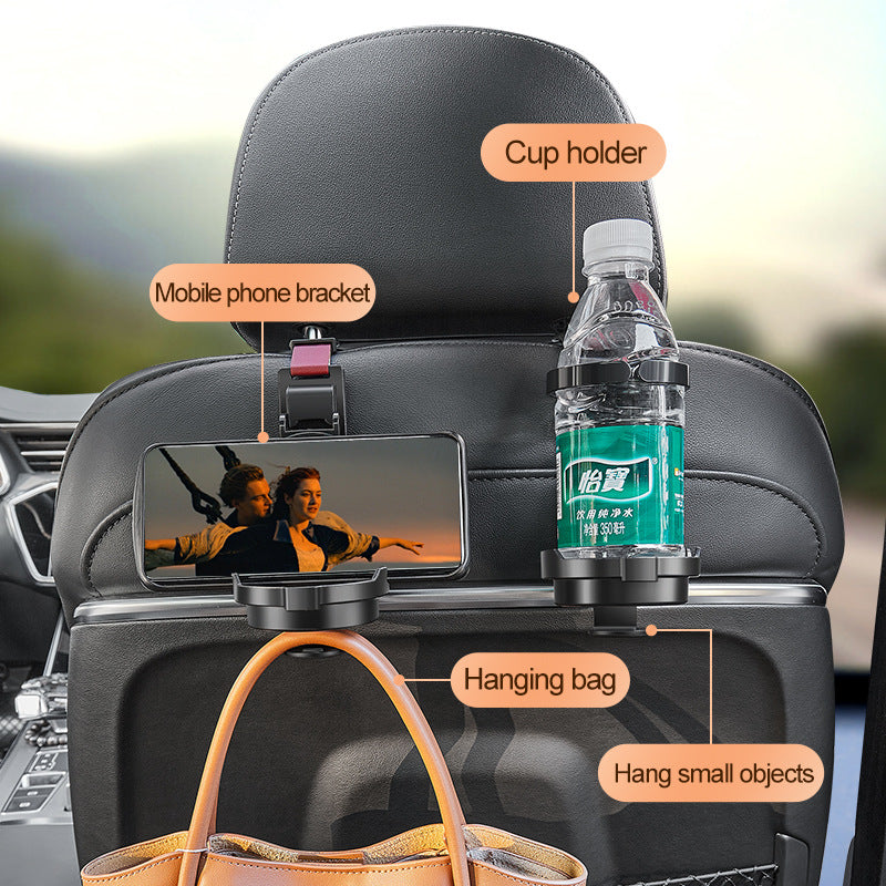 Black 3-in-1 Car Headrest Organizer Hook