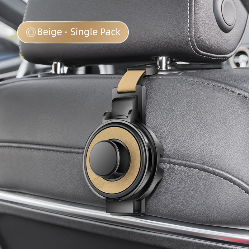 Beige 3-in-1 Car Headrest Organizer Hook