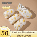 50 Pieces Thickened Non-Woven Disposable Shoe Covers (Yellow Bear) – Universal Fit (EU Size 34-45) for Guests & Floor Protection