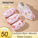 50 Pieces Thickened Non-Woven Disposable Shoe Covers (Orange Bear) – Universal Fit (EU Size 34-45) for Guests & Floor Protection