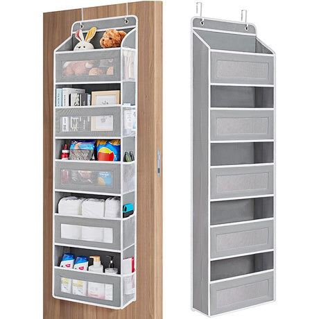 5-Tier Grey Over The Door Organizer – Heavy-Duty Hanging Storage (15.7in x 5.5in) with Anti-Tilt Design for Nursery, Pantry & Dorm