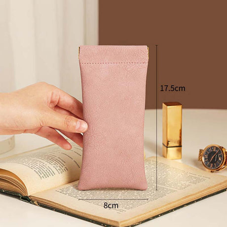 3-Pieces PU Pink Leather Glasses Pouch(18 * 8 CM) – Water Resistant, Soft Lining, Snap Closure, Universal Storage