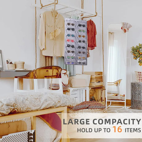 16 Slot Black Felt Hanging Sunglass Organizer(40 * 80 CM) – Foldable Wall Mount Eyewear Storage Rack