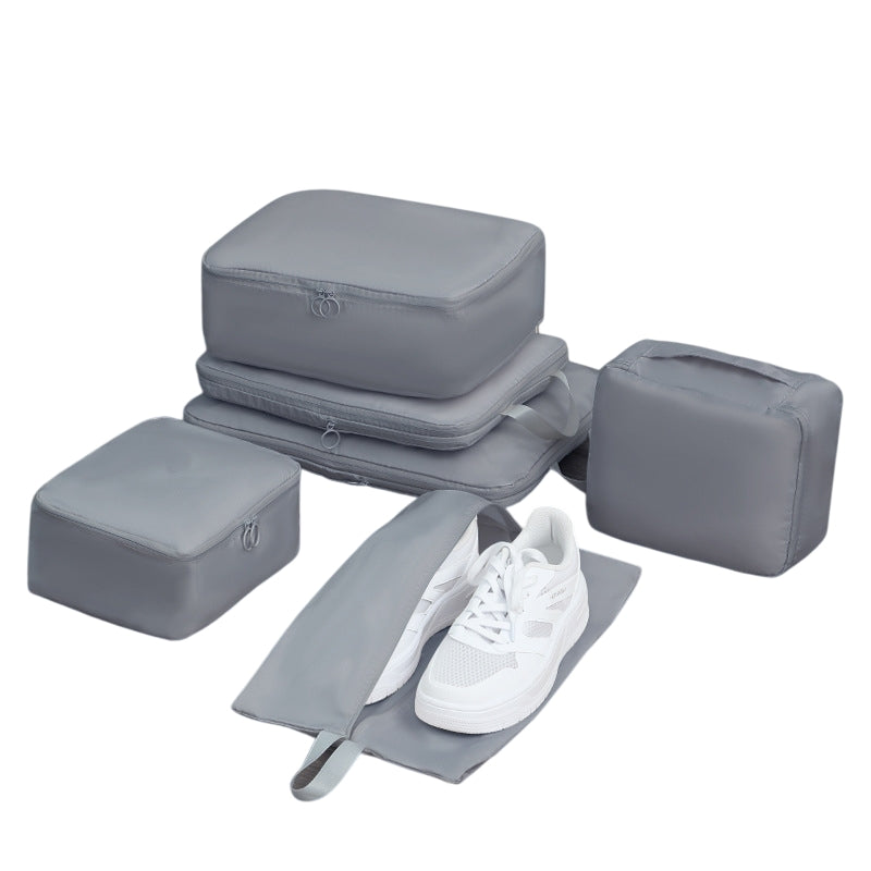 6-Piece Grey Memory Fabric Travel Compression Packing Cubes Set - Waterproof, Anti-Wrinkle Luggage Organizer & Space Saver