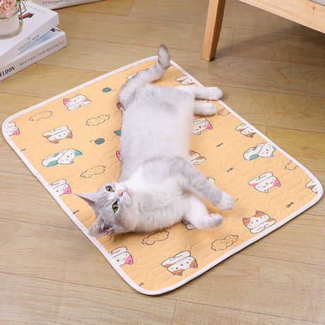 2-Pack Orange Cat Pet Summer Cooling Latex Pad (S Size: 40*30cm) - Breathable Ice Silk & Latex-Filled Dog Bed Cat Sleeping Mat with Non-Slip Base