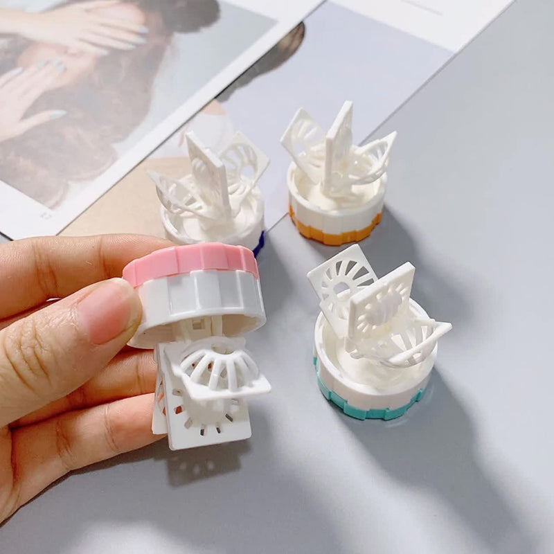 4-PCS Pink Manual Rotation Contact Lens Cleaner Case - Portable Cosmetic Lenses Storage Container & Travel Cleaning Kit