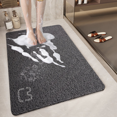 Black Cat Head Design Loofah Texture Shower Mat (40x80cm) - Non-Slip PVC Bathroom Floor Mat with Drainage, Quick-Dry, Anti-Mould