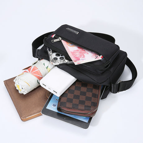 Black Dual-Style Men's Oxford Cloth Crossbody Bag Bundle - Oxford Cloth Business Shoulder Bag, Multi-Functional Large Capacity, Fits 8-inch Tablet