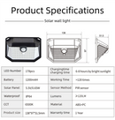 2-Pack Solar Motion Sensor Wall Light(178-Bead LED) -  3 Lighting Modes, IP64 Waterproof, Three-Sided Wide-Angle Lighting for Outdoor Security and Garden Lighting