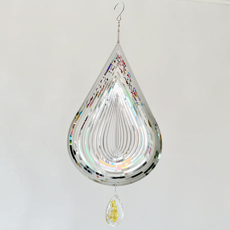 3D Silver Stainless Steel  Rose Water Drop Wind Chime (25x26CM) - Mirror Reflective Hanging Garden Art and Outdoor Decoration