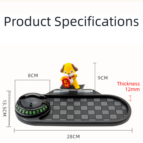 3-in-1 Cute dog Car Dashboard PVC Anti-Slip Mat - 360° Phone Holder & Magnetic Parking Plate, Washable, Non-Marking Grip