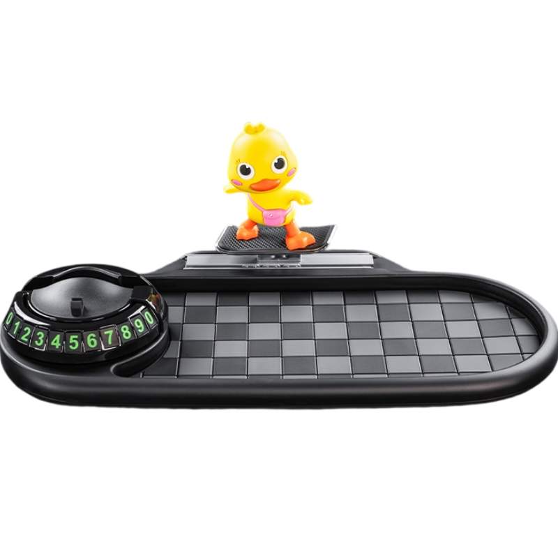 3-in-1 Cute duck Car Dashboard PVC Anti-Slip Mat - 360° Phone Holder & Magnetic Parking Plate, Washable, Non-Marking Grip