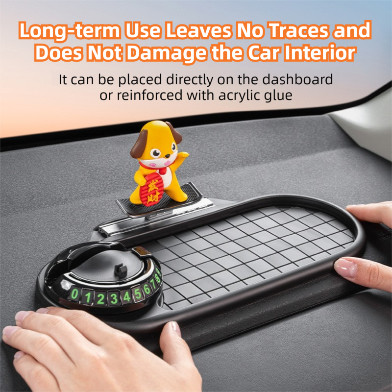 3-in-1 Cute mouse Car Dashboard PVC Anti-Slip Mat - 360° Phone Holder & Magnetic Parking Plate, Washable, Non-Marking Grip