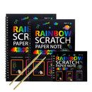 3-Pack DIY Rainbow Scratch Art Books Set - Neon Black Scratch Paper for Kids, Multi-Size (S, M, L) Creative Drawing & Fun