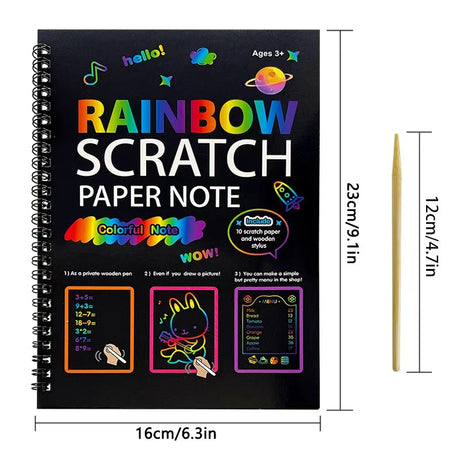 3-Pack DIY Rainbow Scratch Art Books Set - Neon Black Scratch Paper for Kids, Multi-Size (S, M, L) Creative Drawing & Fun