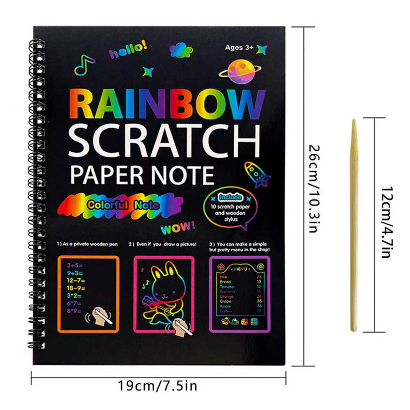 3-Pack DIY Rainbow Scratch Art Books Set - Neon Black Scratch Paper for Kids, Multi-Size (S, M, L) Creative Drawing & Fun