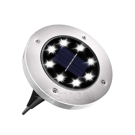 4-Pack Classic Large 8 LED Solar In-Ground White Light Set (12  x 12  x 13 cm) - Stainless Steel Waterproof Garden Spike Lamps for Lawn & Pathway