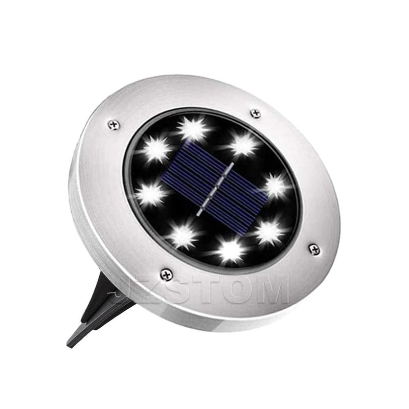 4-Pack Classic Large 8 LED Solar In-Ground White Light Set (12  x 12  x 13 cm) - Stainless Steel Waterproof Garden Spike Lamps for Lawn & Pathway